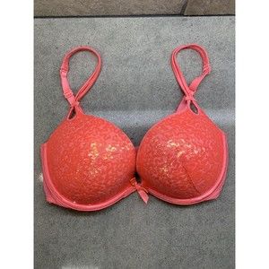 Victoria's Secret Bra 34D Push Up Plunge Underwire Pink Sequin Sparkle.